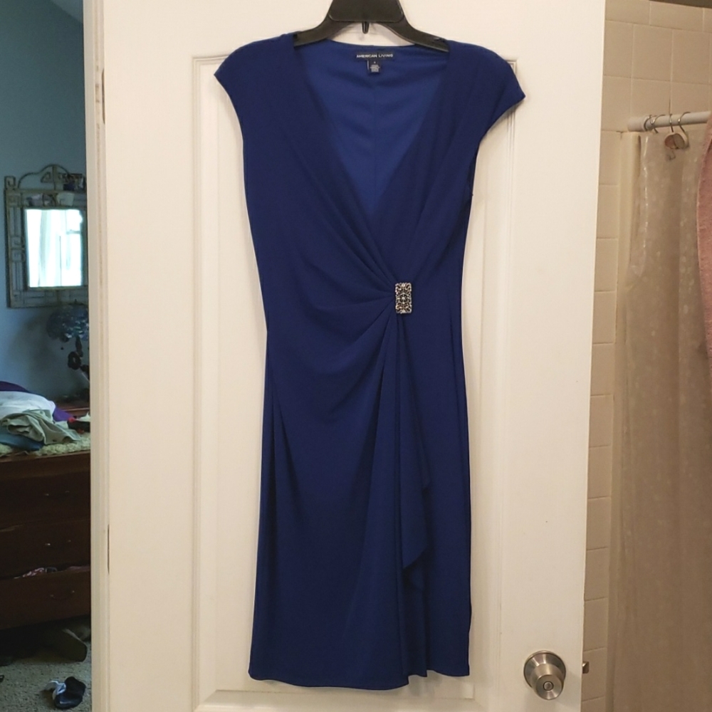 Royal blue dress with silver broche